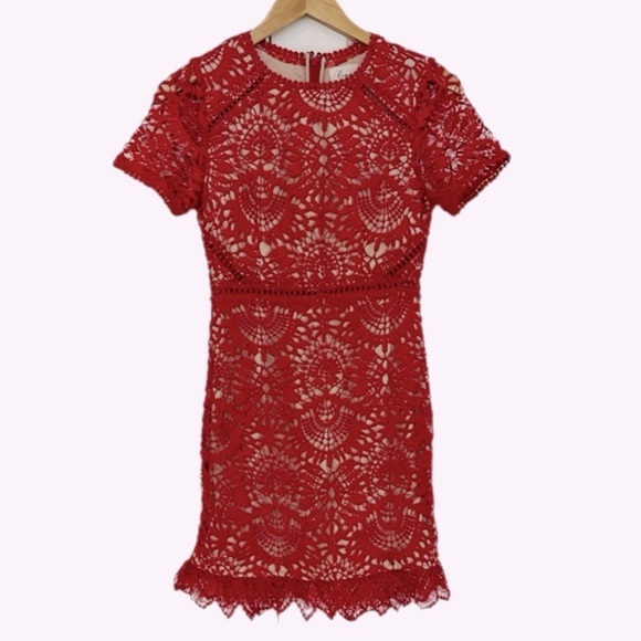 NWOT Lena Crochet Lace Mini Dress with Scalloped Bottom in Red Size XS - Picture 7 of 7